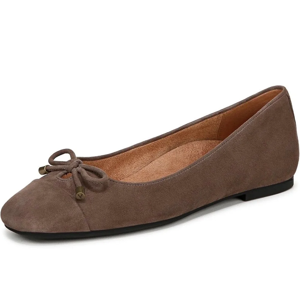 Vionic Klara Skimmers Ballet Flat Driftwood Suede Brown Square Toe Wide 8.5 W
